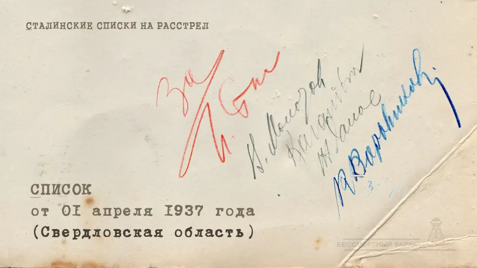 Сталинские списки: список лиц от 01 апреля 1937 года. Свердловская область