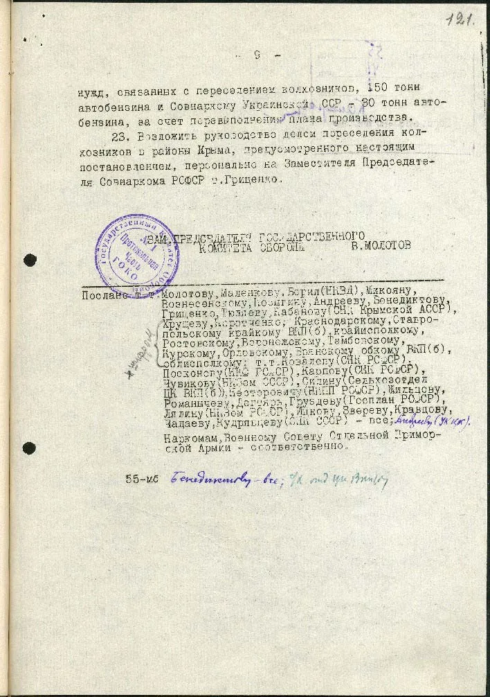 Постановление Государственного комитета обороны СССР «О переселении колхозников в районы Крыма»