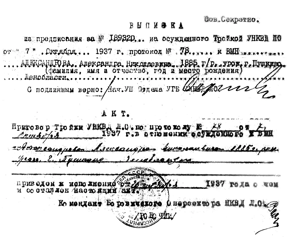 Акт о расстреле в Боровичах