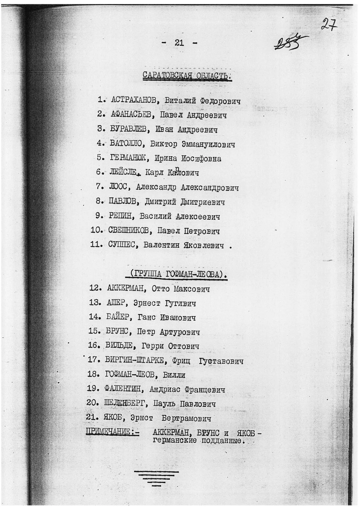 Сталинские списки: список лиц от 27 февраля 1937 года. Москва-центр и еще 13 регионов