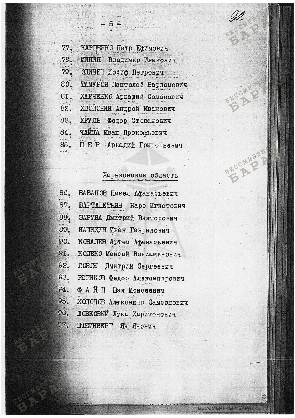 Список лиц - Украинская ССР,г.Киев-Юго-Западная ж.д., г.Одесса-Одесская ж.д.,г.Днепропетровск-Сталинская ж.д.,г.Артемовск-Северо-Донецкая ж.д.,г.Харьков-Южная ж.д.