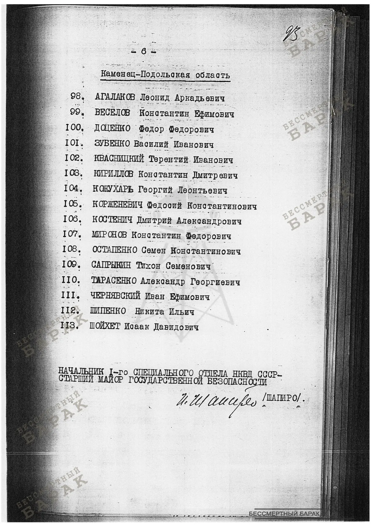 Список лиц - Украинская ССР,г.Киев-Юго-Западная ж.д., г.Одесса-Одесская ж.д.,г.Днепропетровск-Сталинская ж.д.,г.Артемовск-Северо-Донецкая ж.д.,г.Харьков-Южная ж.д.