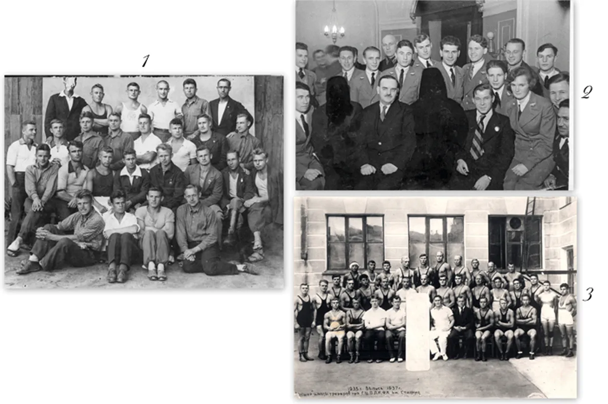 1 - Группа студентов 3 -го курса, 2 - Выпускники аэроклуба, 3 - Выпуск ВШТ 1937 г. Хранить фотографии с изображением «врага народа» было очень опасно, поэтому их лица тщательно скрыты.