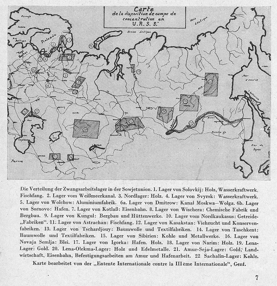 Топография террора. Карта ГУЛАГА 1936 г. Герман Грайфе. Принудительный труд в СССР. 13-е издание, Берлин-Лейпциг, 1936.